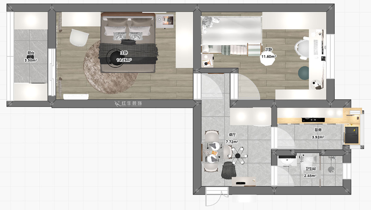 陶阳｜水佐岗32巷19-303-50㎡-简约风格｜2室1厅1卫｜二手房装修｜定制家｜全包9万｜00_03平面彩图